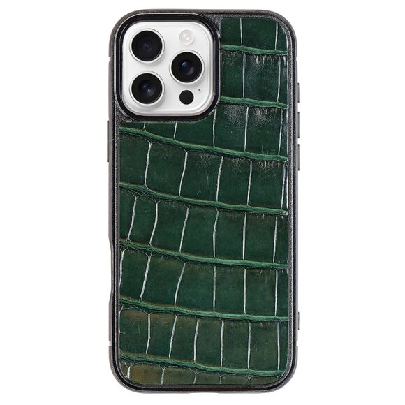 Luxury Handmade Iphone 16 Case - Genuine Alligator Leather - Green - Picture 1 of 4